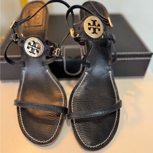 Tory Burch Black Leather Strappy   Kitten Heels Women’s SZ  10